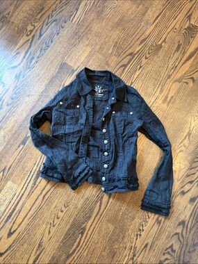 TWISTED HEART Black Ruffle-Hem Jean Jacket